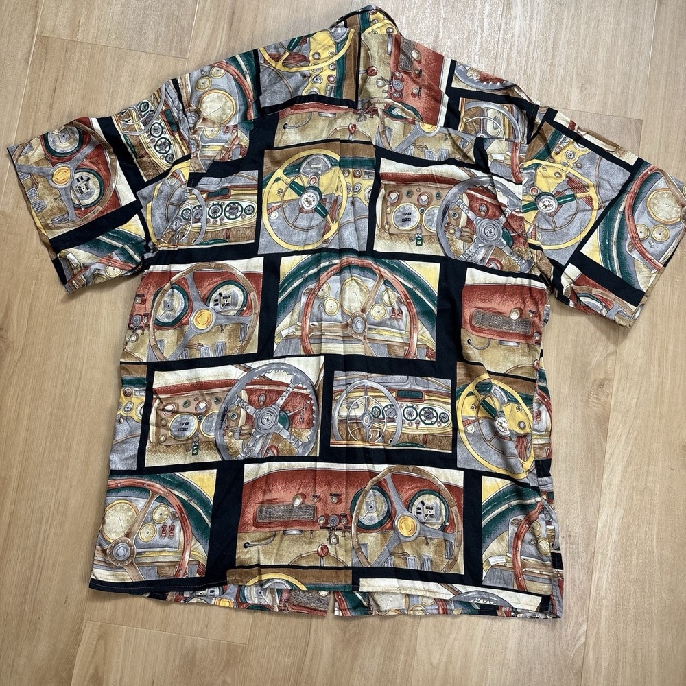 Reyn Spooner Hawaiian Shirt XL Brown Vette Corvette Steering Dashboard Beach - Picture 3 of 7